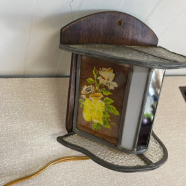 Klein vintage glas in lood wandlampje
