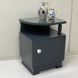 Brocante nachtkastje blauwgrijs