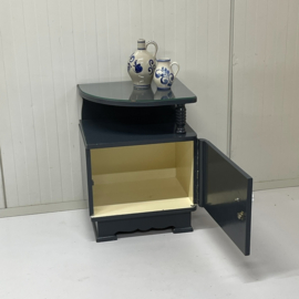 Brocante nachtkastje blauwgrijs