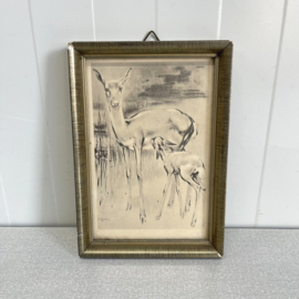 Vintage hertjes prent in lijst