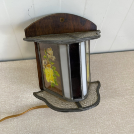 Klein vintage glas in lood wandlampje