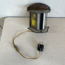 Klein vintage glas in lood wandlampje