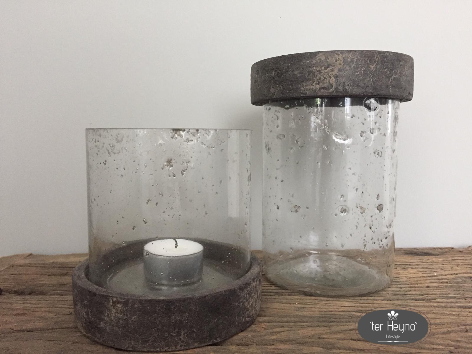 Set van 2 glazen windlichten / potjes met deksel