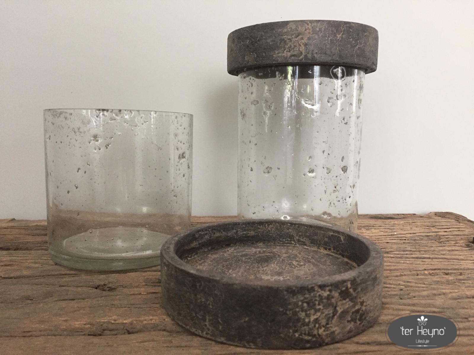 Set van 2 glazen windlichten / potjes met deksel