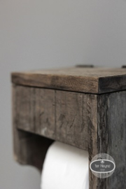 Oud houten toiletrol houder met klep