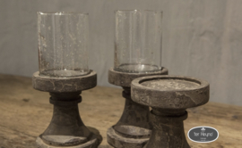 Waxinehouder glas op houten voet