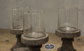 Waxinehouder glas op houten voet