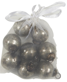 Zakje met 8 Christmas ornaments mini Silver