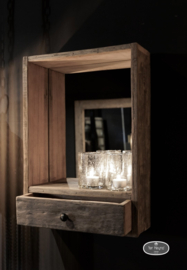 Oud houten spiegel met lade