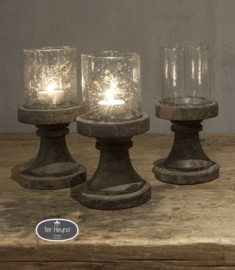 Waxinehouder glas op houten voet