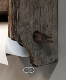Oud houten toiletrol houder met klep