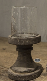 Waxinehouder glas op houten voet