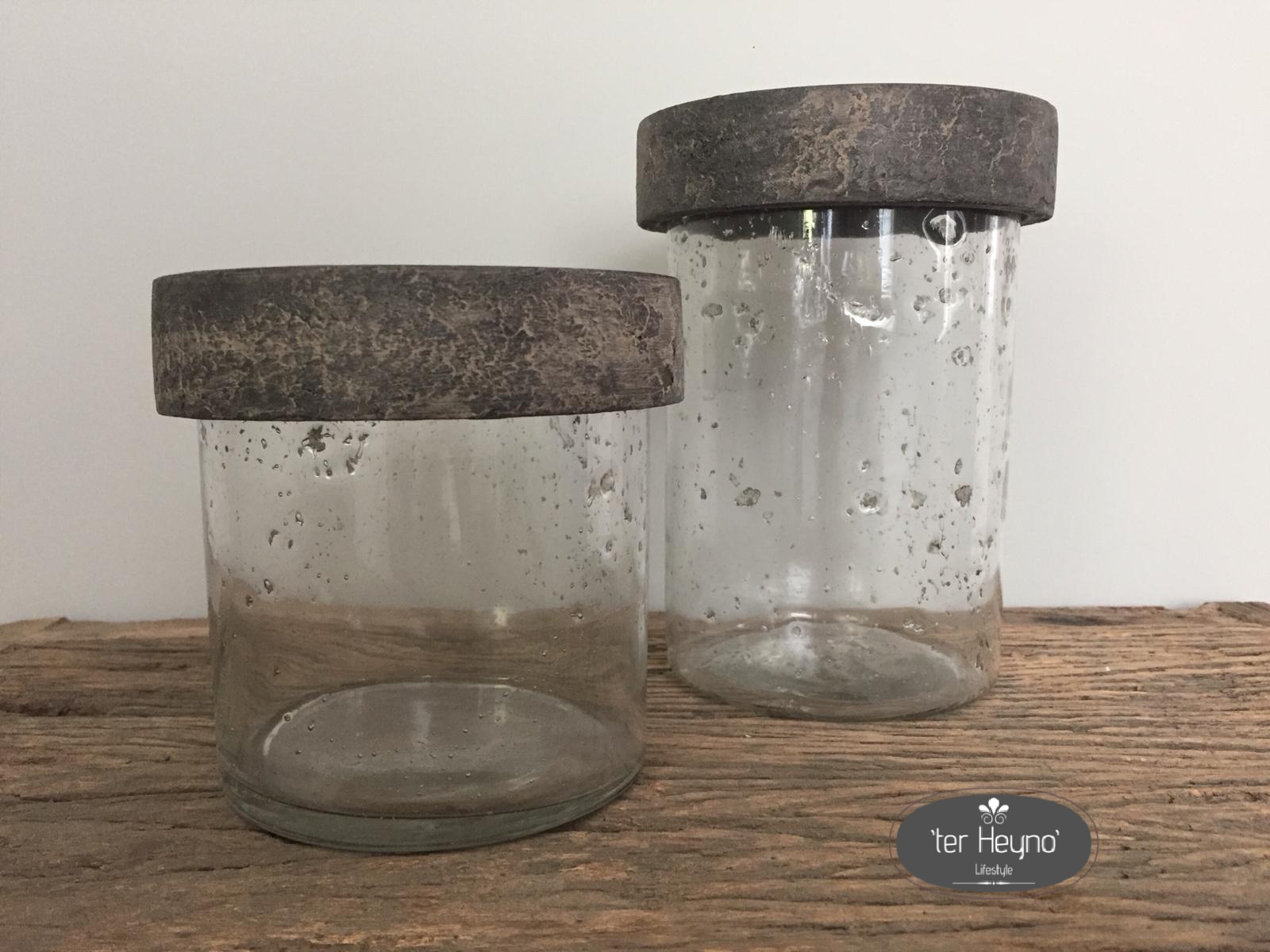 Set van 2 glazen windlichten / potjes met deksel