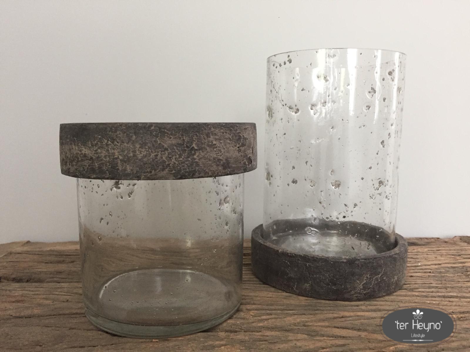 Set van 2 glazen windlichten / potjes met deksel