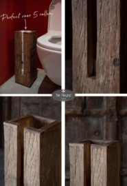 Oud houten toiletrol dispenser houder