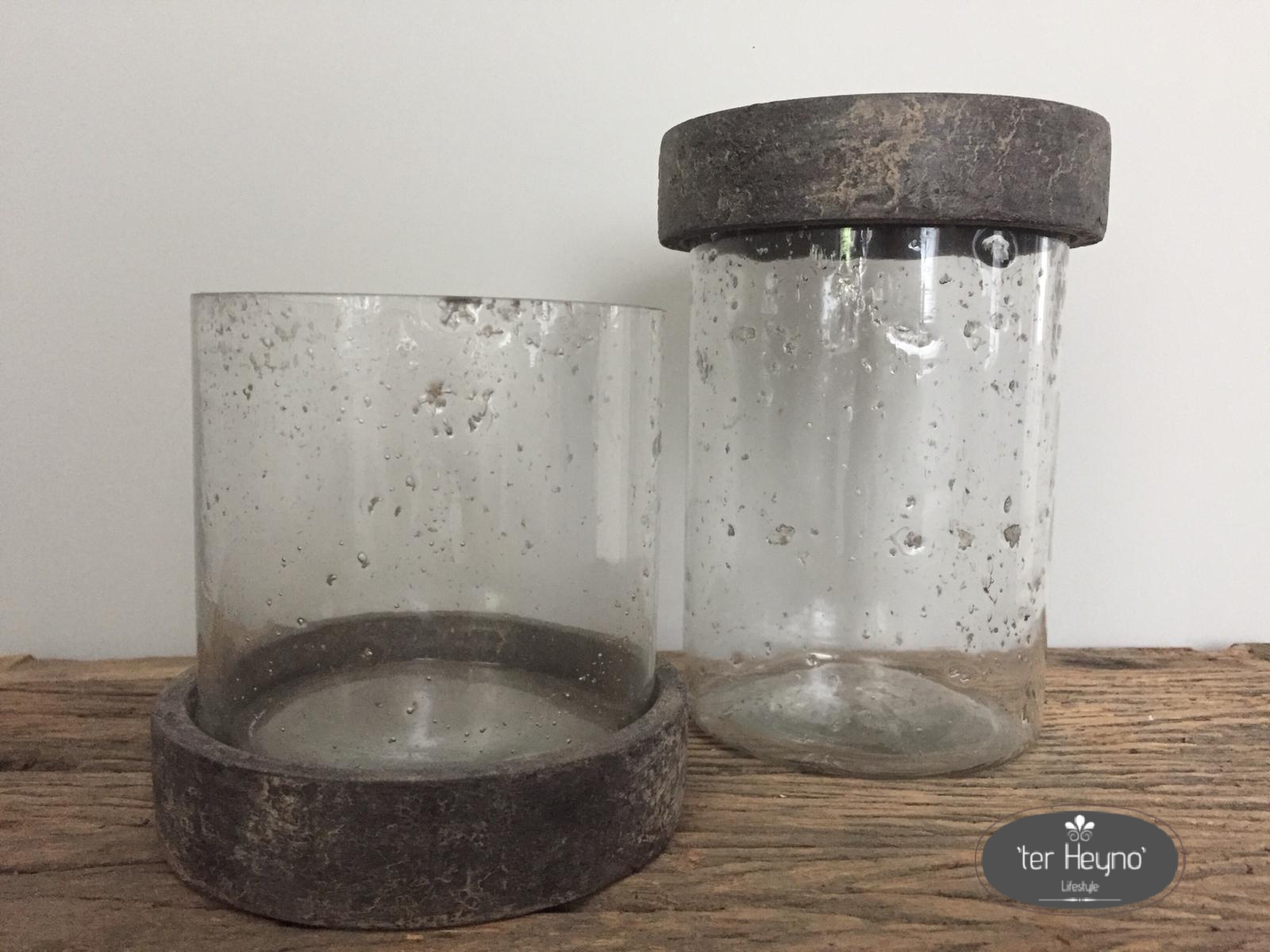 Set van 2 glazen windlichten / potjes met deksel