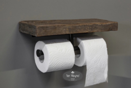 Oud houten toiletrol houder dubbel