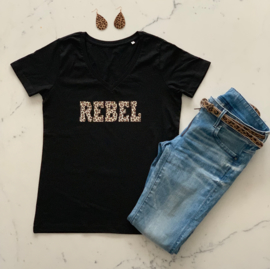 "REBEL"  Leopard Black or White T-shirt