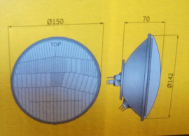 Koplamp blaker, glas met reflector rond 150mm /142mm