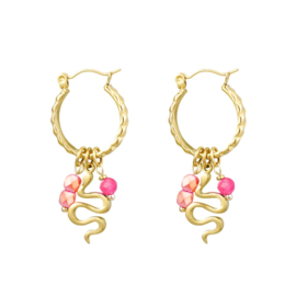 Earrings snake pink gold