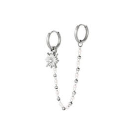 Double earring pearl chain silver