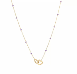 Necklace double heart gold/lilac