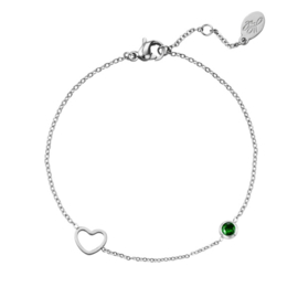 Birthstone bracelet may silver/emerald