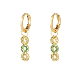 Earrings strass round gold/green