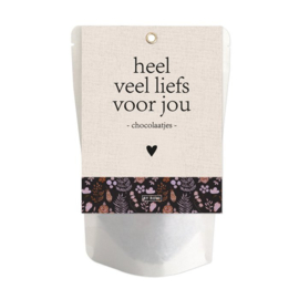 Kadozak met chocolade "heel veel liefs voor jou"