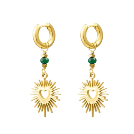 Earrings heart green gold