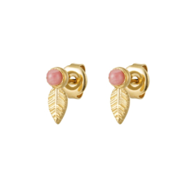 Earstuds leaf pink gold