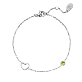 Birthstone bracelet august silver/peridot