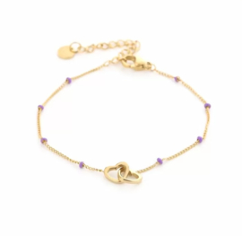 Bracelet double heart gold/lilac