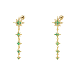 Earrings five stars gold/green