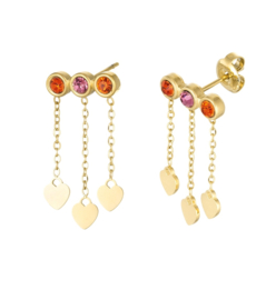 Earrings heart stones gold red/purple