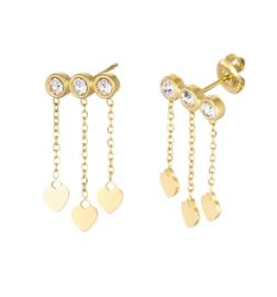 Earrings heart stones gold