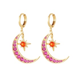 Earrings Moon gold/fuchsia