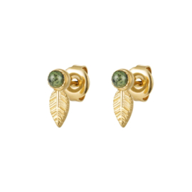 Earstuds leaf green gold