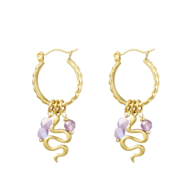 Earrings snake purple gold