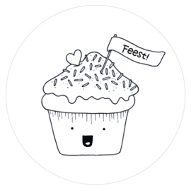 Barabrenda | Sticker cupcake zwart/ wit 6 stuks