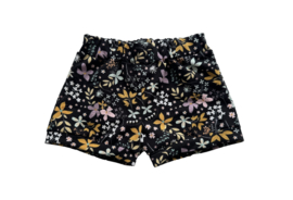 Meisjesshortje ‘Zwart Bloemen Camel Oudgroen’