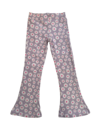 Flared ‘Ribtricot Lila Bloemetjes Fuchsia’