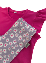 Flared ‘Ribtricot Lila Bloemetjes Fuchsia’