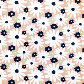 Summersweatstof Bloemen Wit Blauw