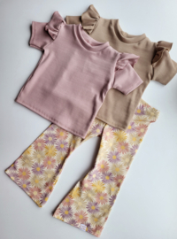 Ruffle top - rib donker beige