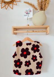 Teddy gilet bordeaux bloemen