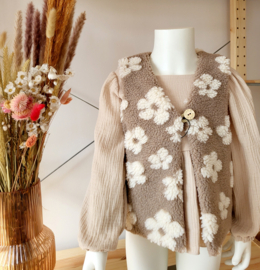 Bloemen teddy gilet beige