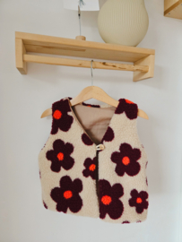 Teddy gilet bordeaux bloemen