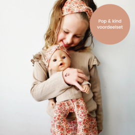 Voordeelset: pop & kind kledingset bloem