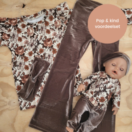 Voordeelset: pop & kind kledingset velvet beige